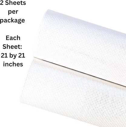 2 Sheets of White 11 Count Aida Cloth – 21 x 21 Inch Pre-Cut Fabric Squares – Cross Stitch Fabric – 100% Cotton – Ideal for Needlework & Embroidery – The Knotty Unicorn