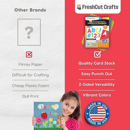 FreshCut Crafts 636 Pcs 1.5 in. Bright Bulletin Board Letters & Numbers, Capital Alphabet Letters, Numbers, Punctuation, US Made Card Stock Punch Outs for Posters, Bulletin Boards, Classroom