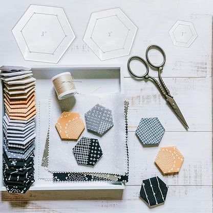 7 Pieces Hexagon Quilting Template with 1/4 Inch Seam Allowance, Hexagon Acrylic Quilting Rulers and Templates for Sewing DIY Manual Crafts Including 1 Inch*2, 1.5 Inch*2, 2 Inch, 3 Inch, 5 Inch