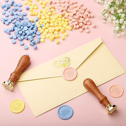 Yoption 360Pcs Dusty Pink Sealing Wax Beads, Sealing Wax Kit for Wax Seal Stamp, Hexagon Wax Seal Beads with 4Pcs Tea Candles and 2 Wax Seal Spoon