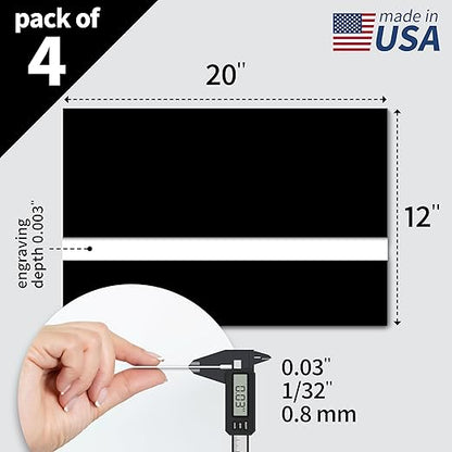 Trotec TroLase | 12"x20"x1/32", 4 Pcs | Black/White | 2 Ply | Modified Acrylic | Laser Engraving Double Color Plastic Sheet | Engraving Blanks for Laser, Saw, Guillotine | Made in USA
