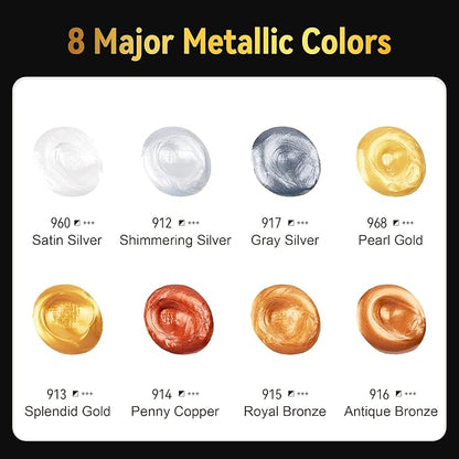 AUREUO Metallic Acrylic Paint Set - 8 Essential Colors 0.71 Fl Oz / 21ml Tubes Gold Silver Art Paints for Crafts Decor Rich Pigments Non-toxic Painting Supplies for Artists