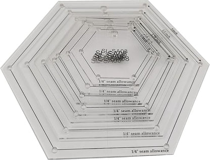 HONEYSEW 1/4" Seam Allowance Hexagon Template Set for Quilting 8 Size Sewing Rulers