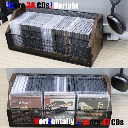 CD Storage Holder CD Case, Wooden CD Organizer Rack, Retro-style CD Rack Shelf Holds Up 32 CDs, Perfect Ideal for Storaging CDs and CD Jewel Cases on Destop or Cassette