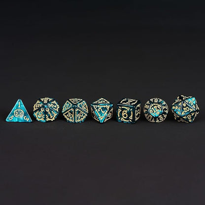 7-Die DND Dice Set Halloween Pattern Polyhedral Die Set with Leather Bag, Skull Dice D&D Die for RPG Table Games (Halloween Pattern-Green)