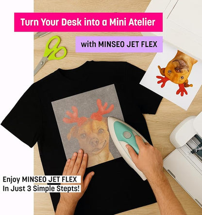 MINSEO Jet Flex Premium Opaque Heat Transfer Paper for Dark Fabric (30 Sheets 8.5x11") Printable Iron-on Transfer Vinyl for Inkjet Printer (Made in Korea)
