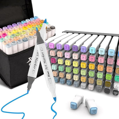 XSG Alcohol Markers,60 Colors Dual Tip Brush & Fine Tip Art Marker Set,for Blending & Shading,Ideal for Coloring Books & Professional Artwork,Includes Blender Pen & Portable Case,Ideal for All Ages
