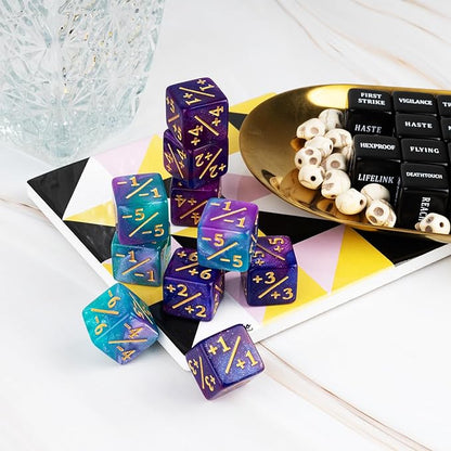 48 Pieces Keywords MTG Dice Counters Plus 1 Life Counter Dice Abilities Creature Stats Buff Tokens Dice Set for Magic The Gathering, MTG, TCG, Card Games Accessories