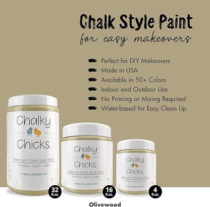 Chalky Chicks All-in-One Chalk Paint for Furniture or Cabinet - 16 Fl Oz - Matte Finish Olive Wood (Taupe) for Metal, Wood Furniture Paint - No Sanding All-in-One for Home Decor & Crafts, USA Made