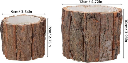 ARTIBETTER Bark Planter Pot 2pcs Wood Bark Pot Natural Log Succulent Planter Pots for Indoor Plants Rustic Tree Stump Plant Pot Farmhouse Bucket for Home Art Decor