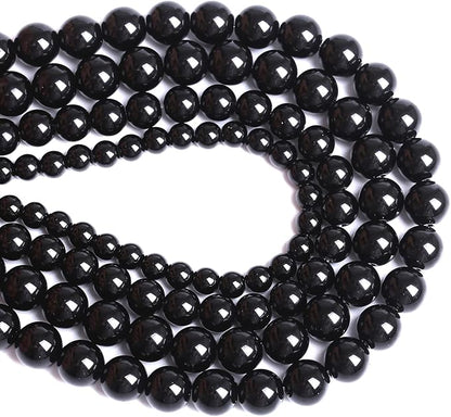 6mm 130pcs Natural Black Agates Onyx Stone Beads Smooth Round Loose Spacer Beads for Jewelry Making DIY Bracelets 32" 2 Strands