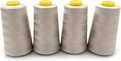 Tortoise 4 Cones of 3000 Yards Each Spool Thread for All Purpose, Serger, Overlock, Quilting, Sewing Machine - 40S/2 Beige 100% Polyester