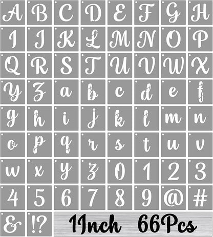BAMIDELE 1 Inch Alphabet Letter Stencils for Painting, 66 Pcs Reusable Plastic Calligraphy Letter Stencils and Numbers Template Kit for Painting on Wood, Chalkboard, Fabric, Door Porch, Wall Art
