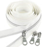Leekayer #5 Silver Metallic Nylon Coil Zippers by The Yard Bulk 10 Yards White Tape with 25pcs Silver Sliders for DIY Sewing Tailor Craft Bag(White)