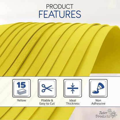 Yellow EVA Foam Sheets for Crafts, 9 x 12 Inch, 2mm Thickness, 15 Pack – Ideal for DIY Arts and Crafts, Foam Paper for Kids, Cosplay and Costumes