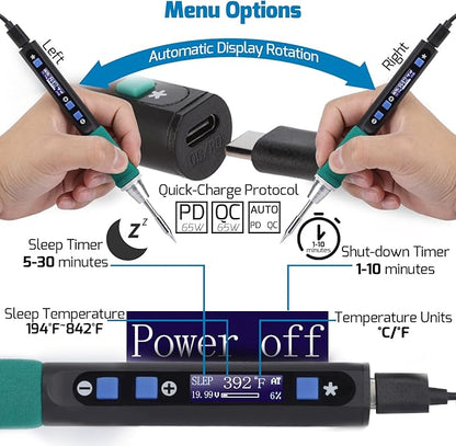 WEP 928D-IV Soldering Iron Kit with Fast Heating with C235 Tip, Dynamic Screen, Compact USB Soldering Iron with Tool Bag, Multi-Functional Cover, Type-C Charging, Sleep Mode, PD/QC Protocols