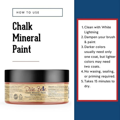 Dixie Belle Paint Company Chalk Finish Furniture Paint - Terracotta (4oz) - Matte Earthy Orange Chic Chalk Mineral DIY Furniture Paint