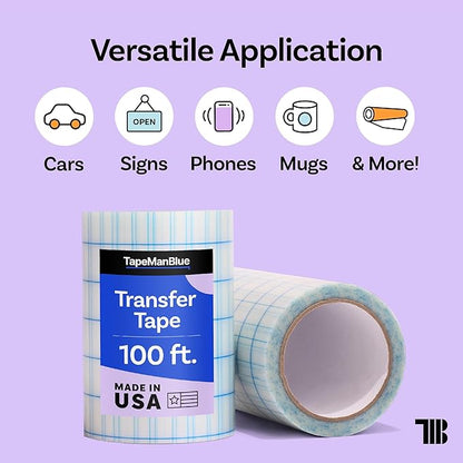 6" x 100' Roll of Clear Transfer Tape for Vinyl, Made in America, Vinyl Transfer Tape with Alignment Grid for Crafts, Decals, and Letters