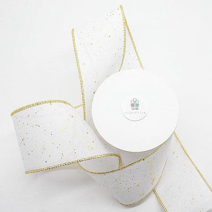 CT CRAFT LLC Whtie Burlap Fabric Confetti Glitter Wired Ribbon 2.5" x 10 Yards White Color for Christmas Home Wedding Decor Gift Wrapping Tree Topper Bow Wreath Bouquet DIY Crafts