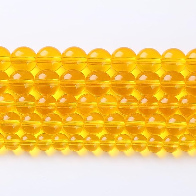 46pcs 8mm Smooth Yellow Crystal Glass Beads Citrine Round Loose Beads for Jewelry Making DIY Bracelet Necklace 15" Energy Healing Power Stone Beads