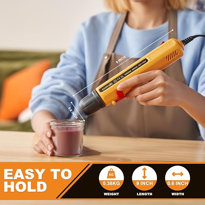 Mini Heat Gun 380W – Dual Temp Hot Air Tool with Long 4.9ft Cable & Nozzle for Phone Repair, Vinyl Wrap, Shrink Tubing, DIY Crafts, Embossing, Candle Making – Portable & Overload Protected