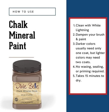 Dixie Belle Paint Company Chalk Finish Furniture Paint - Mud Puddle (32oz) - Matte Rich Taupe Chic Chalk Mineral DIY Furniture Paint