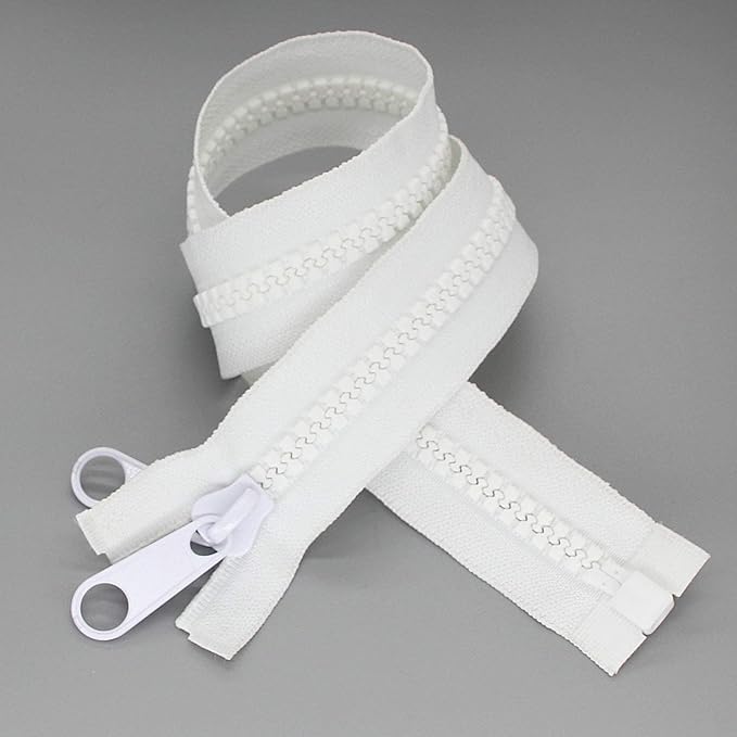 Leekayer 2PCS #10 60 Inch Heavy Duty Zippers for Sewing Separating Large Plastic Zippers White Tape with Double Pull Tab Slider, Sleeping Bag, Boat, Canvas, Cover, Trampoline, Dog Bed,Tent (60" 2pcs)