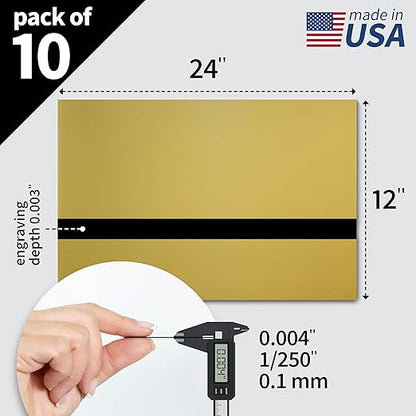 Trotec TroLase Lights | 24"x12"x1/250"(0.1mm thick) | Adhesive-Backed Flexible Laser Engraving Sheet/Film for Decal & Label | Double Color Plastic Sheet for Engraving | Smooth Gold/Black | 10pcs