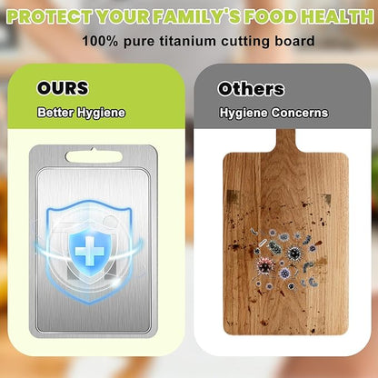 Titanium Cutting Board with Juice Groove-Pure Titanium Cutting Boards For Kitchen，Double-Sided Metal Chopping Board Titanware Cutting Mat for Cutting Meats, Fruits & Vegetables