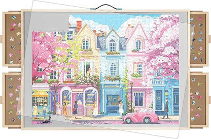 ALL4JIG 2000 Pieces Rotating Puzzle Board with 4 Drawers & Lazy Susan, 40.1" × 28.5" Wooden Jigsaw Puzzle Table with Cover, Portable Puzzle Board