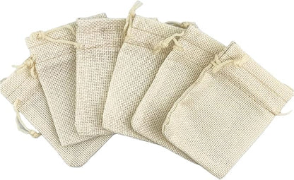 Palmhomee Pack of 25 Burlap Gift Bags with Drawstring Linen Jewelry Pouches Wedding Hessian Jute Bags for Birthday and Treat Pouches Party Wedding Favors Gift (2.8x3.6 Inch, Cream)