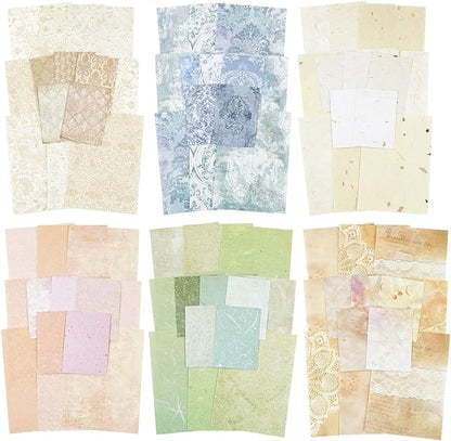 Vintage Floral Scrapbook Paper Set, 150 PCS Textured Craft Paper Kit with Glue Tape for Journaling, Scrapbooking, DIY Crafts, and Art Supplies