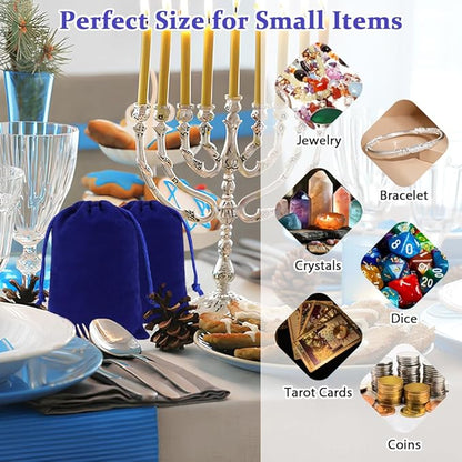 Shintop 20pcs Velvet Gift Bags, 4x6inch Blue Jewelry Bags Drawstring Coin Pouches for Dice Custom Packaging