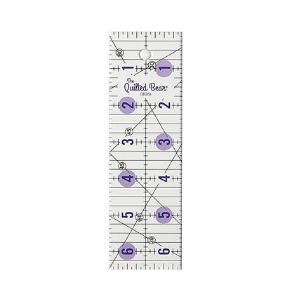 The Quilted Bear Quilting Rulers - Transparent Acrylic Non Slip Quilting, Patchwork & Sewing Ruler with Clear Black Lines & 30, 45 & 60 Degree Angles for Perfect Accuracy & Precision (2" x 6.5")