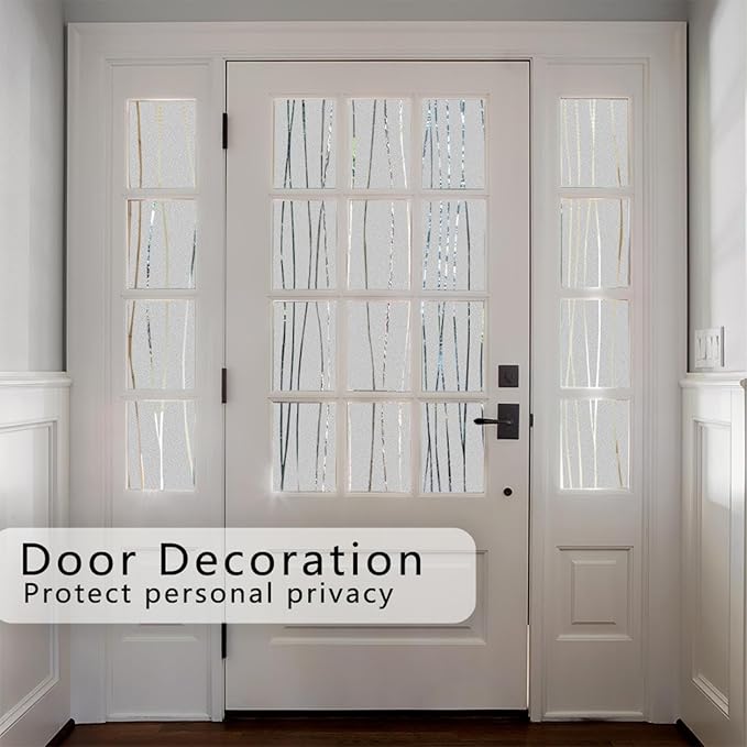 Finnez Window Privacy Film Decorative Frosted Window Cling Privacy Film for Glass, Non-Adhesive Heat Anti-UV for Home Office Living Room, Irregular Stripe Patterns, 35.4 x 78.7 Inches