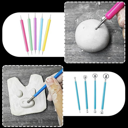 EIGTWEN 100ml Air Dry Clay Glaze and 29pcs Clay tools kit, Matte Clay Varnish Protects Clay from Surface Wear, Pottery Tools Can be Used for Stippling, Carving, Molding, and Shaping Clay Crafts(Matte)