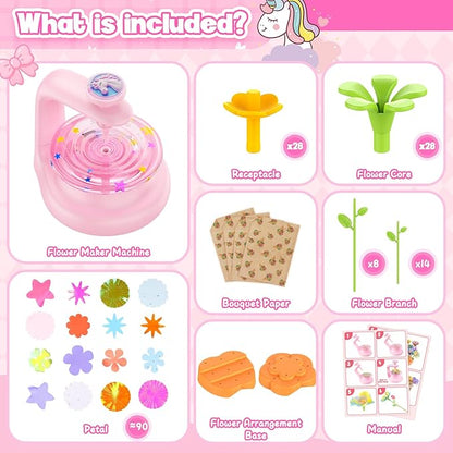 cosone Crafts Kits for Kids Ages 4-8, DIY Fabric Flower Bouquet Kit for 5 6 7 8 Year Girls Unicorn Flower Press Toys Educational Toy Preschool Birthday Gifts for Girls Handmade Activity Set - Pink
