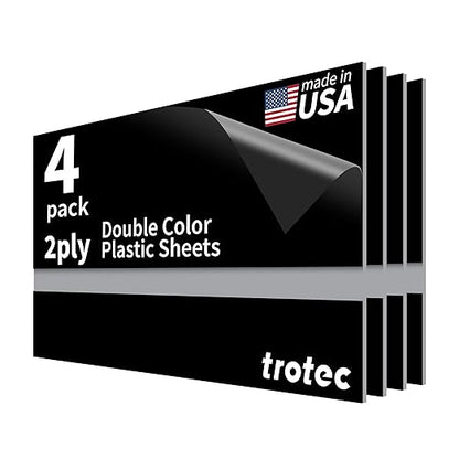 Trotec TroLase | 12"x24"x1/16", 4 Pcs | Black/Silver | 2 Ply | Modified Acrylic | Laser Engraving Double Color Plastic Sheet | Engraving Blanks for Laser, Saw, Guillotine | Made in USA