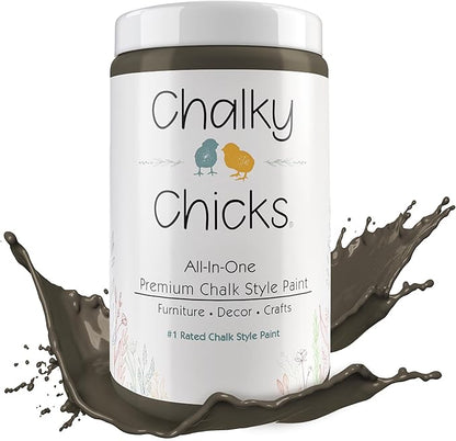 Chalky Chicks All-in-One Chalk Paint for Furniture or Cabinet - 32 Fl Oz - Matte Finish Beachwood (Brown/Gray) for Metal, Wood Furniture Paint - No Sanding All-in-One for Home Decor & Crafts, USA Made