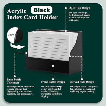2 Pack Black Index Card Holder 3 X 5 Note Card Organizer Acrylic Index Card Box Flash Card Storage Box Postcard Display Stand Business Card Holder Desktop for Business Office(No Card)