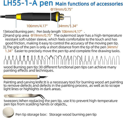 LH55-1 wood burning kit,wood burning tool,digitally adjustable temperature wood burner kit,professional wood burner tool kit for adults beginners craft,pyrography pen (LH55-A pen)