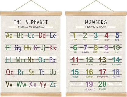 Alphabet and Numbers Wall Chart Set of 2 ,Kids Educational Posters,ABC and 1-20 Number Learning Banners for Toddlers, Preschool Classroom, Nursery, Playroom Decor 14 x 18.5 Inch(Colorful)