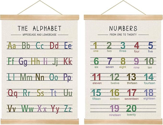 Alphabet and Numbers Wall Chart Set of 2 ,Kids Educational Posters,ABC and 1-20 Number Learning Banners for Toddlers, Preschool Classroom, Nursery, Playroom Decor 14 x 18.5 Inch(Colorful)