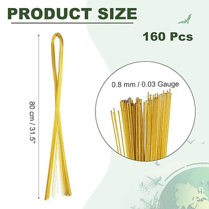 PATIKIL 32 Inch 22 Gauge Floral Stem Wire, 4 Pack/160 Pieces Bouquet Stem Paper Wrapped for DIY Crafts Flower Arrangements, Gold Tone