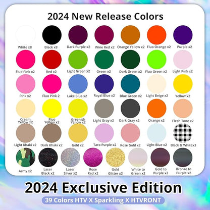 HTVRONT HTV Heat Transfer Vinyl Bundle - 100 Pack 12 * 10in Heat Transfer Vinyl for T-Shirt, 43 Assorted Colors HTV Vinyl Bundle for All Cutter Machine, Easy to Cut & Weed & Transfer Iron on Vinyl