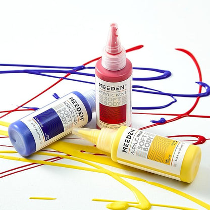 MEEDEN Soft Body Acrylic Paints Set: Matte Finish 12 Colors x 60ml/2oz Fluid Acrylic Paints for Art Painting on Canvas Wood & Glass for Students Adults Artists