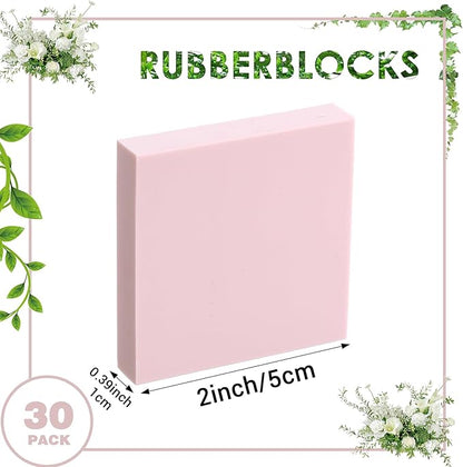 30 Pcs 2" X 2" Rubber Carving Blocks Linoleum Blocks for Printmaking, Stamp Making, DIY Crafting, Scrapbook, Painting, Soft and Easy to Carve (Pink)