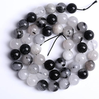 AAA Natural Black Quartz Rutilated Beads Round Loose Beads for Jewelry Making DIY Bracelet 32pcs 12mm Crystal Energy Healing Power Stone (Black Rutilated Quartz Crystal, 12mm)