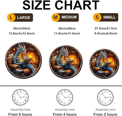 KAAYEE Wooden Puzzles for Adults, 3D Visual Effect Dragon Family Night Reading Wooden Jigsaw Puzzle Unique Shape Wood Puzzle Adult, 3D Effect Flat Puzzle Birthday Family Games (S-8.5 * 8.5 in-95pcs)