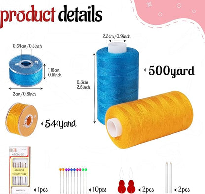 Thread for Sewing, 144 Pcs Bobbins Sewing Thread, 60 Colors Polyester Sewing Thread Spools, 500 Yard Prewound Bobbins Thread, Sewing Supplies for Beginners, Stitching, Travel, DIY